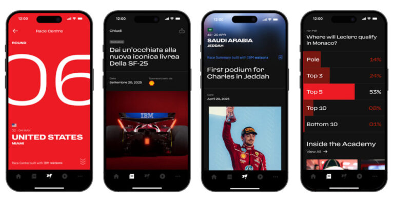 Four images from the new Ferrari F1 app