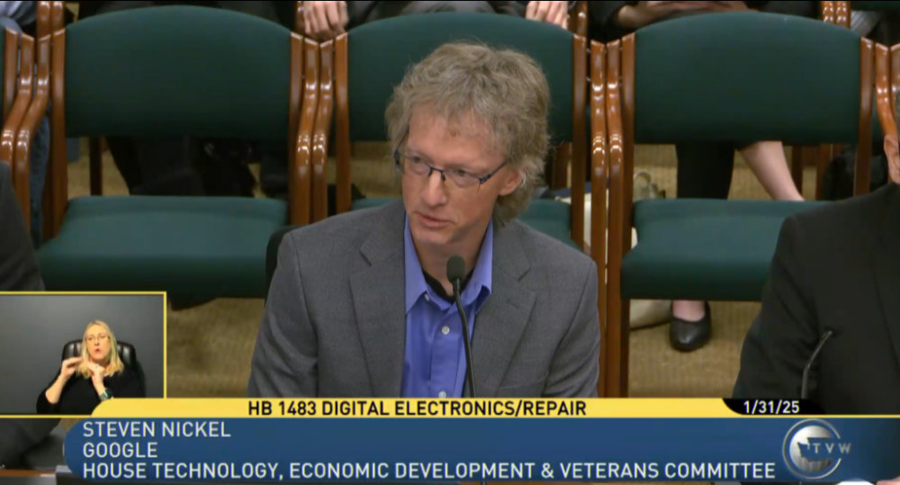 Steven Nickel testifying for Washington State Right ti Repair bill.