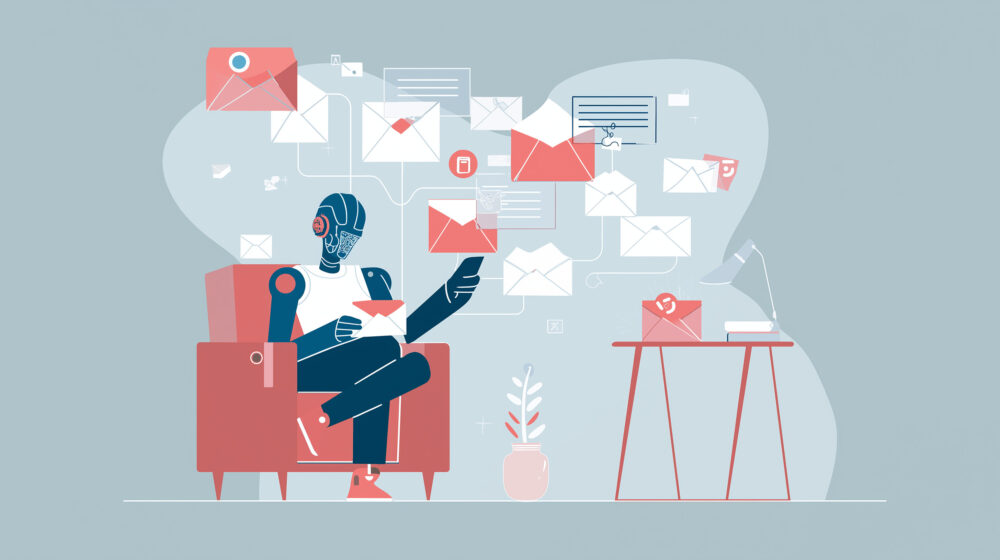 Illustration of AI both checking emails
