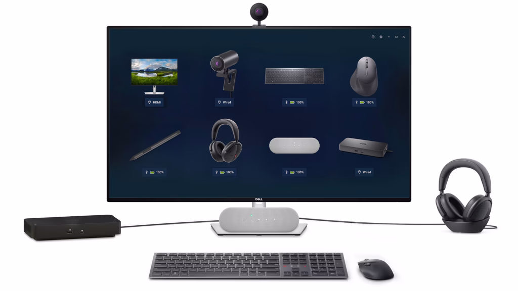 Dell business productivity shown with Dell monitor with accessories