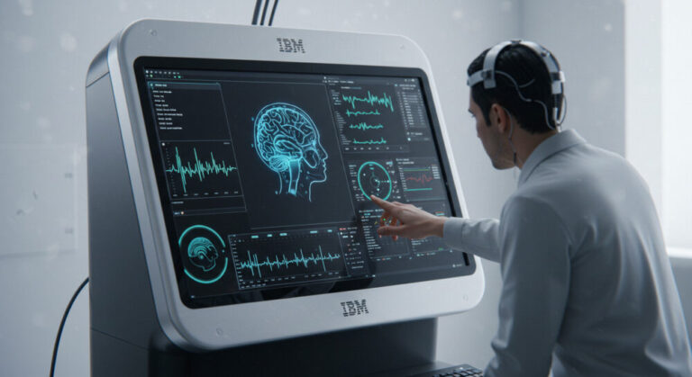 mind-reading computer with IBM logo