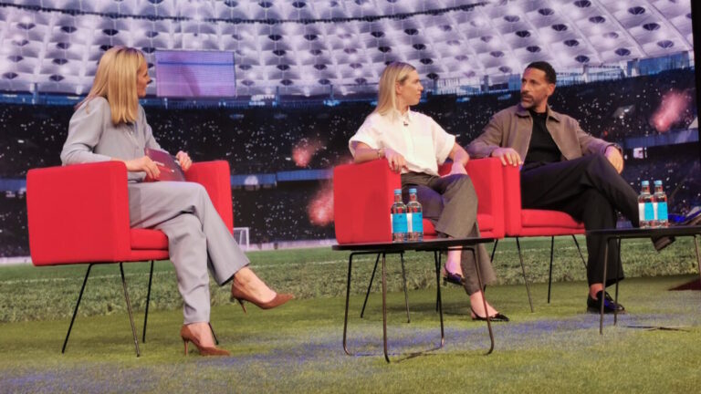 data technology football on debate at lenovo accelerate 2025 with Gabby Logan, Carly Telford and Rio Ferdinand