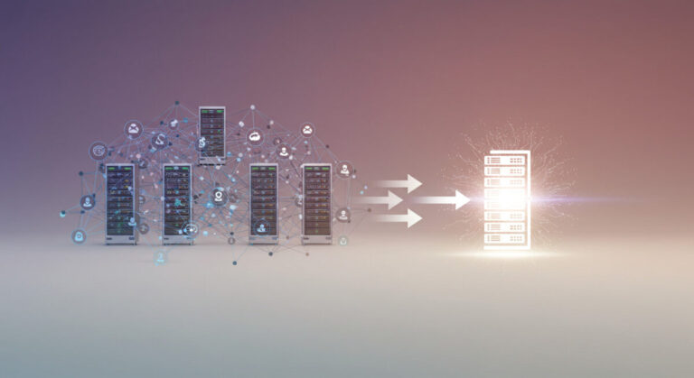 hpe virtualization savings shown by abstract image of compressing many servers into one