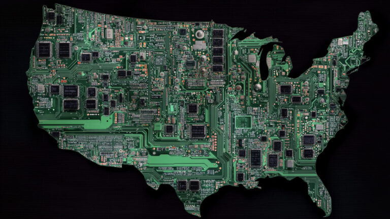 US map with a silicon chip texture