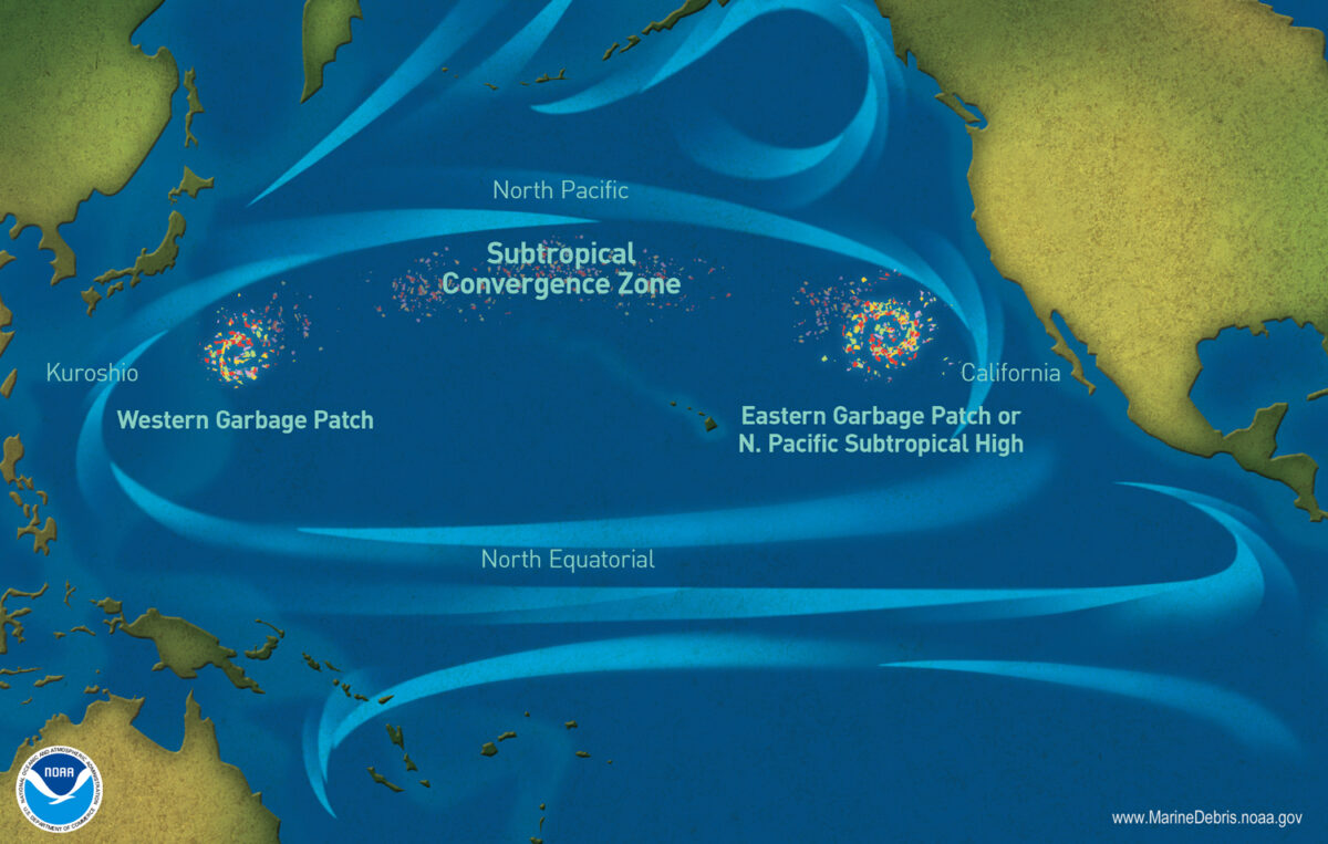Great Pacific Garbage Patch image to illustrate AWS Ocean Cleanup model that will predict build-up of waste