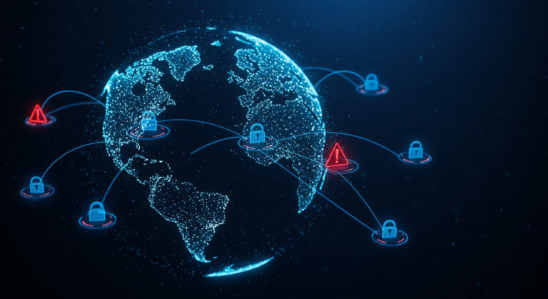 The most overlooked critical infrastructure of the internet - Digital image of the Globe with attacks alerts