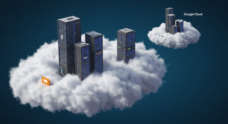 Microsoft AWS monopoly of cloud market shown by their servers on much bigger cloud than Google's
