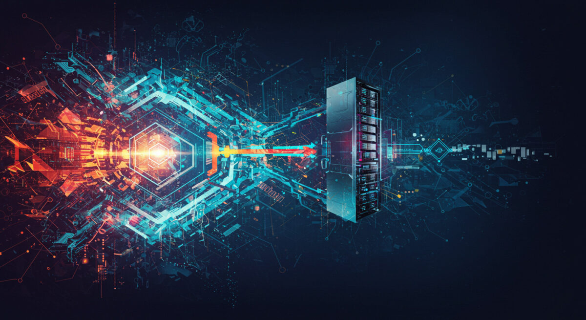 abstract representation of Disaggregated HCI - server with storage exploding from the side