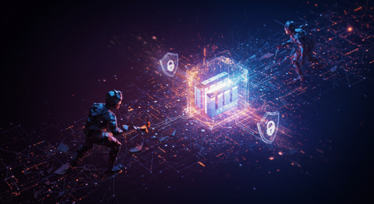 data attack defences shown by abstract image showing the defensive effects of IT systems against cyber attackers targeting data