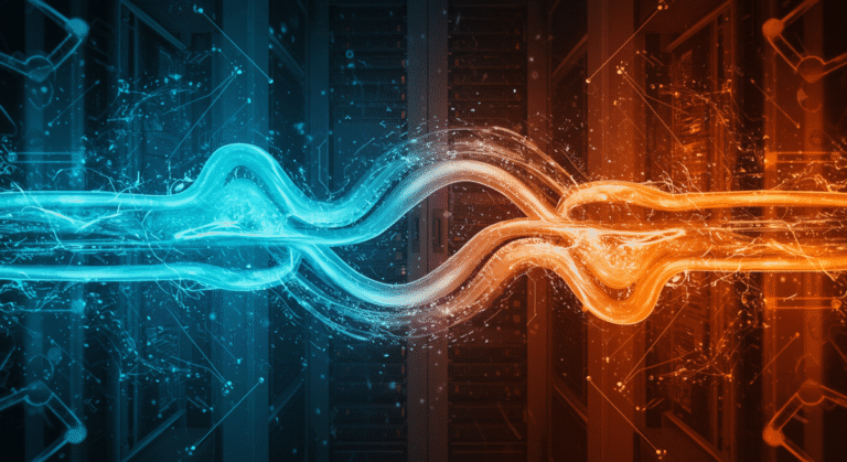 liquid-cooling computing technology in datacenter - show how the cold blue water goes to warm orange water