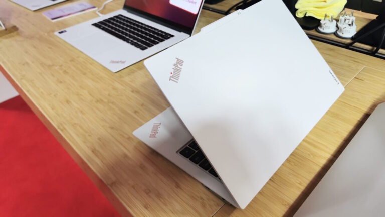 Business laptops at IFA 2025: Lenovo ThinkPad X9 Glacier White on display on a desk