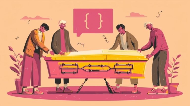 JavaScript skills loss: Illustration of developers mourning JavaScript