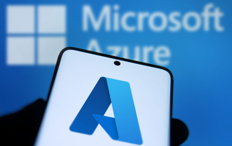 Microsoft Azure logo is displayed on smartphone.