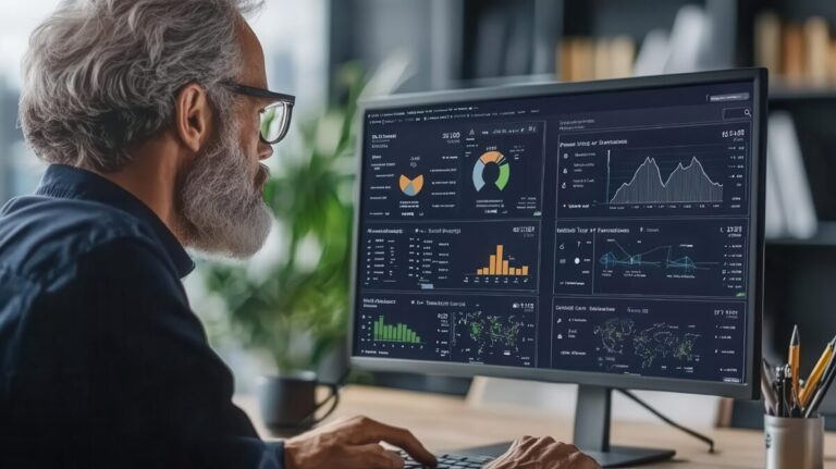 CFO's Tech Stack ERP shown by CFO using financial dashboard to monitor debt costs, focusing on capital efficiency