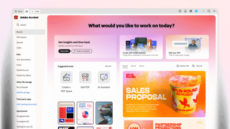 work smarter with AI example: Adobe Acrobat Studio home page