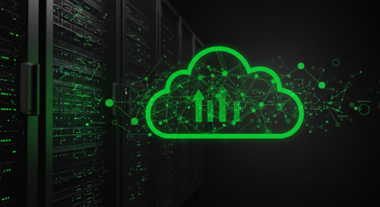 abstract to illustrate article on hybrid cloud strategy for IT. Use black and green as two of the colours