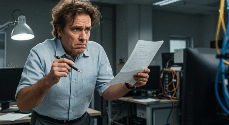 british companies hacks shown by confused head of IT holding pen and paper