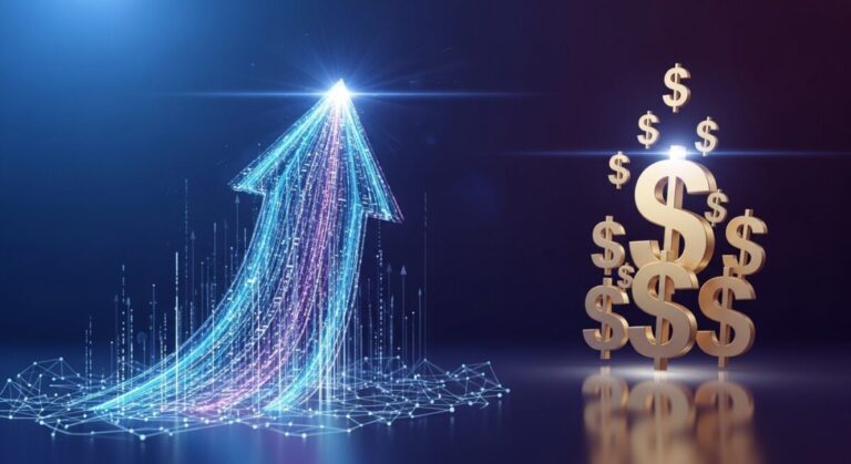 eletronic arrow pointing up along with dollars to show the business case for mist ai