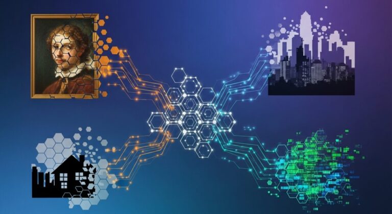 graphical representation of tokenization of physical artwork, real estates and digital assets