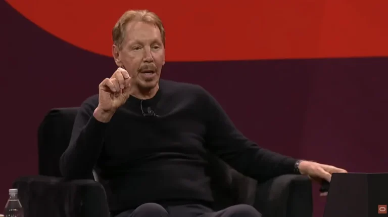 Larry Ellison on-stage at Oracle AI World 2025