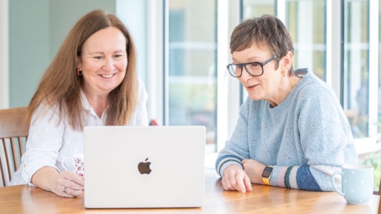 What is payment management software illustrated by happy customer (Marie Brown)