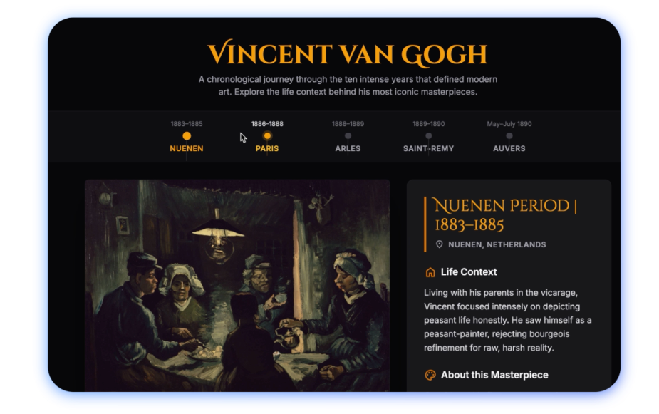 Gemini 3 vibe coding example: Van Gogh gallery