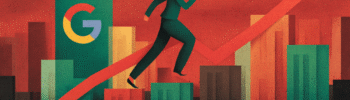 Illustration depicting Google surging ahead with upwards graph in the background