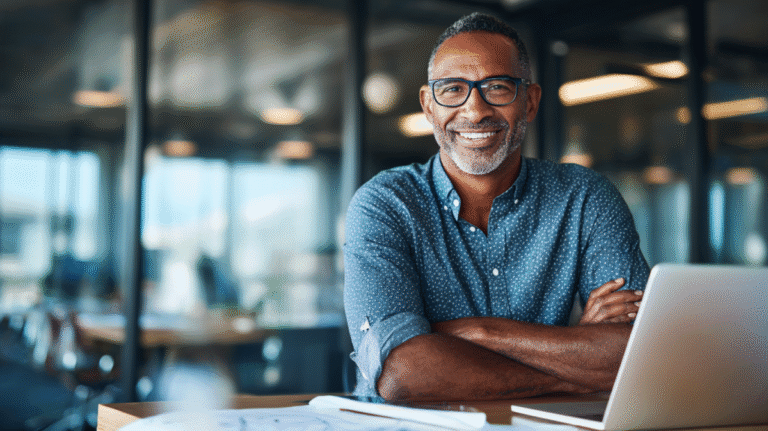 AI job security shown by office worker smiling