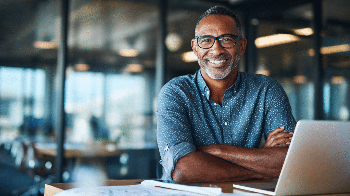 AI job security shown by office worker smiling