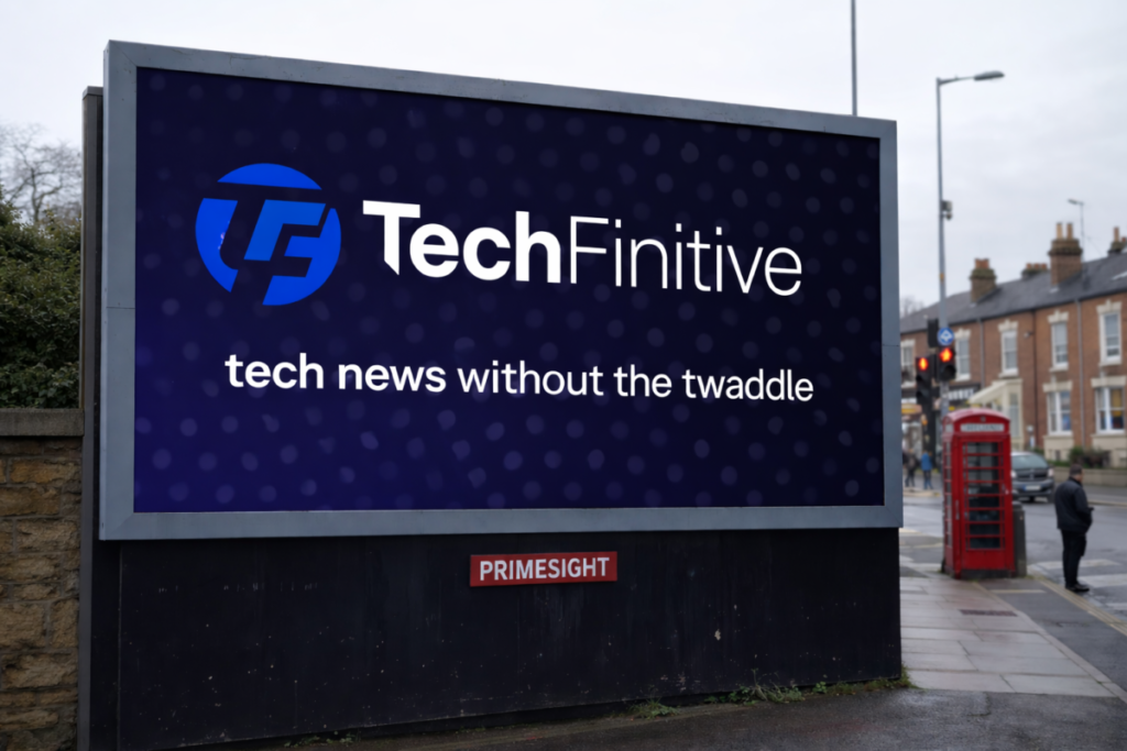 ChatGPT Images Business: billboard with TechFinitive tagline and logo