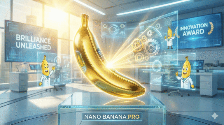 Golden Nano Banana Pro in a futuristic lab setting.