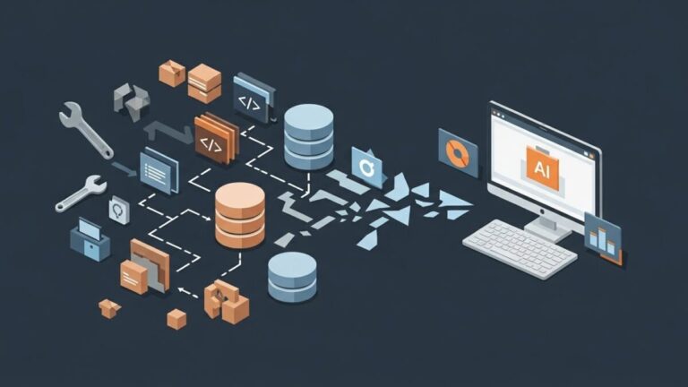 AI strategy and technical debt - Illustration showing fragmented AI tools creating complexity versus a unified platform-based AI architecture.