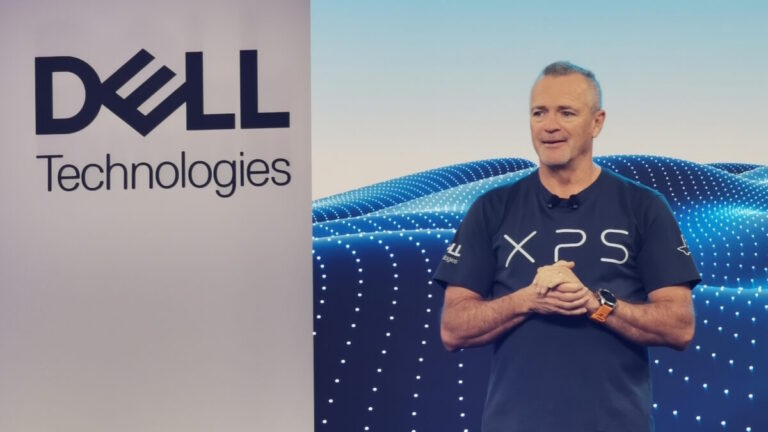 Jeff Clarke proudly wearing a t-shirt emblazoned with "XPS" during the brand's relaunch (image: TechFinitive)