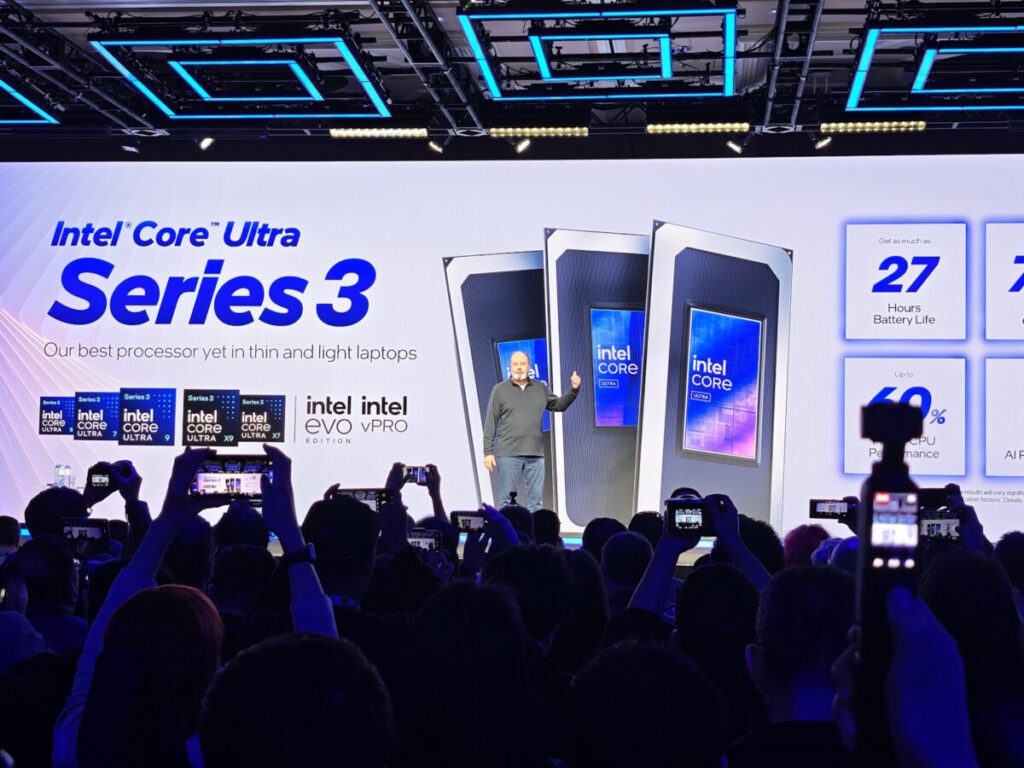 Jim Johnson introducing Intel Core Ultra Series 3 chips at CES 2026 (image: TechFinitive)