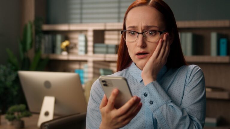 obsolete office workers shown by shocked woman in office