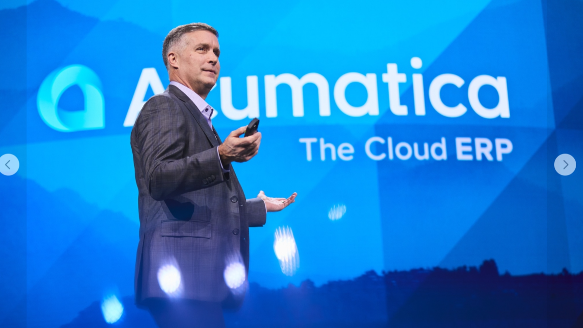 Acumatica CEO John Case on stage at the 2026 Summit (image: Acumatica)
