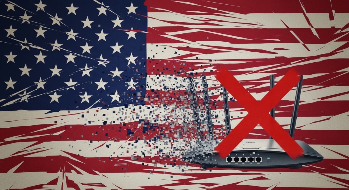 USA flag background with a router crossed out