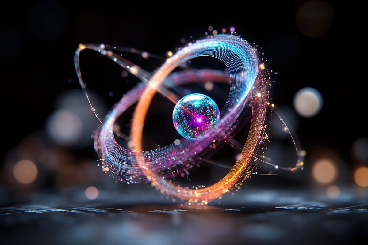 World Quantum Day 2026 symbolised by an abstract wide-angle view of quantum waves visualized in a high-tech lab, representing futuristic quantum computing developments.