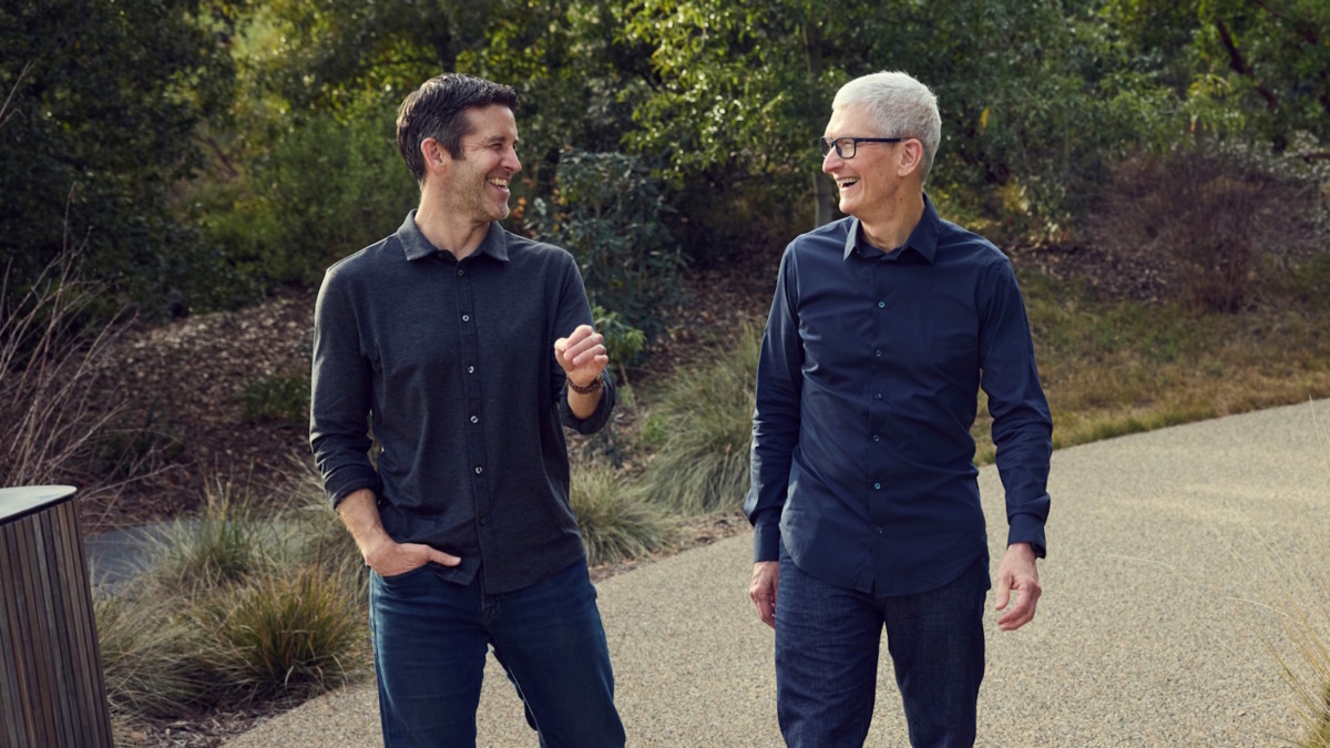 John Ternus walking with Tim Cook