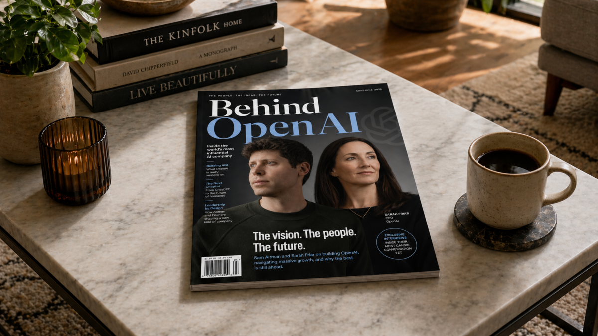 OpenAI users story illustrated by fake OpenAI magazine sitting on a table