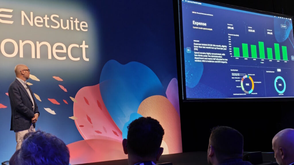 Evan Goldberg during a demo of a new AI feature at SuiteConnect