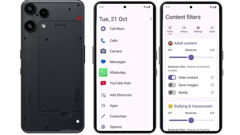 mumsnet other phone main image: rear and two screenshots