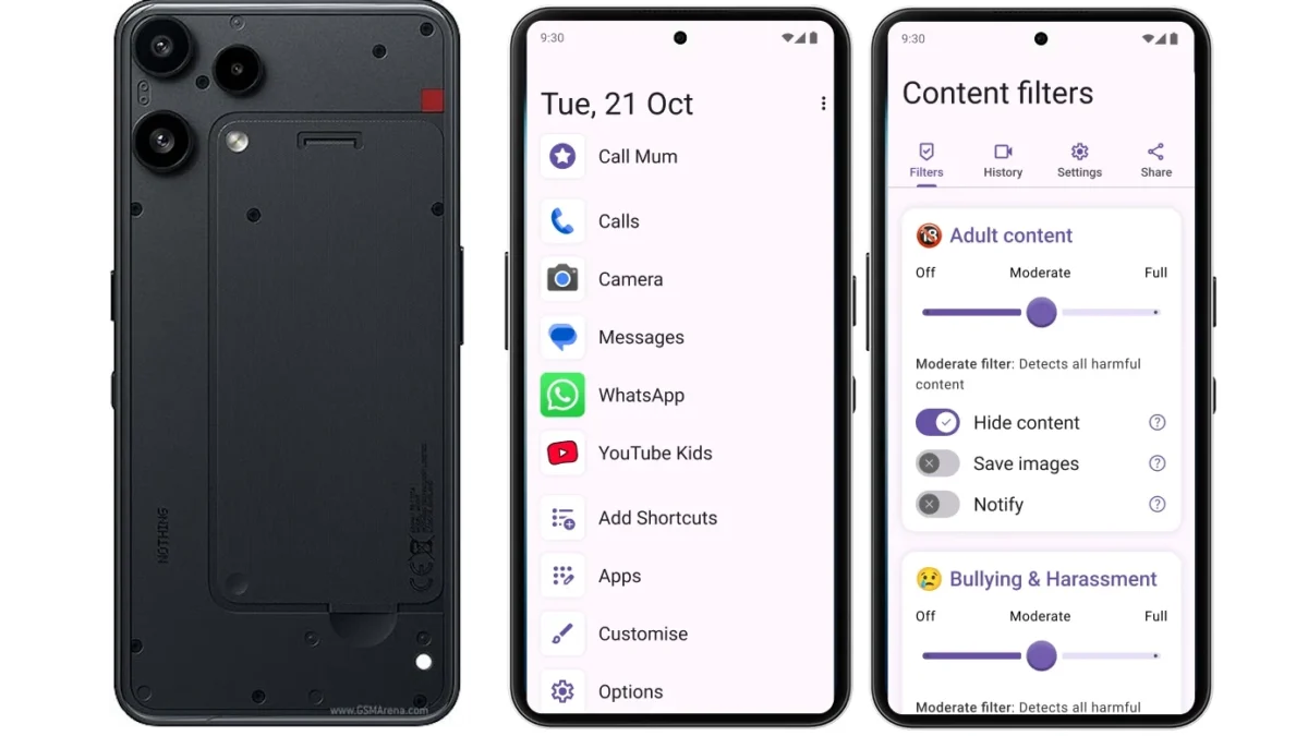 mumsnet other phone main image: rear and two screenshots