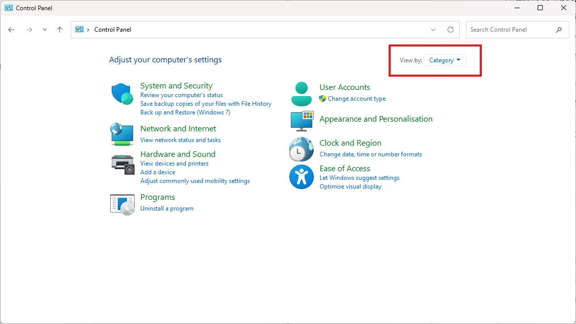 Category View control Panel