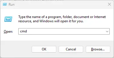 Command prompt in Run box