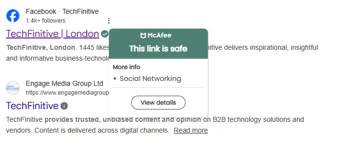 Further information by clicking on on the macaffe web advisor icon
