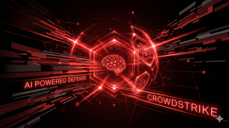 CrowdStrike’s AI vulnerability management shown by abstract using Crowdstrike colours