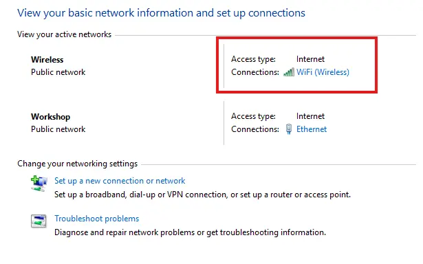 Network and sharing centre