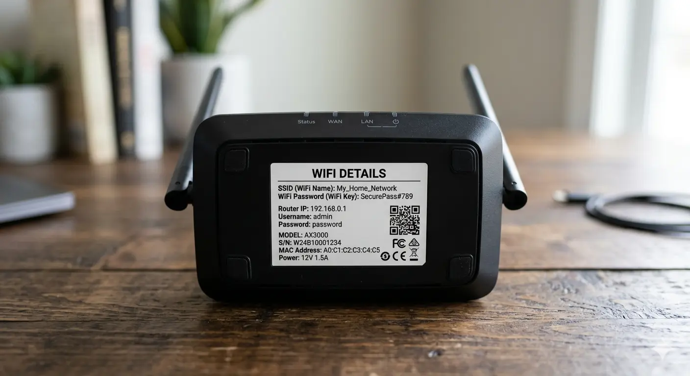Wifi details on the base of a router