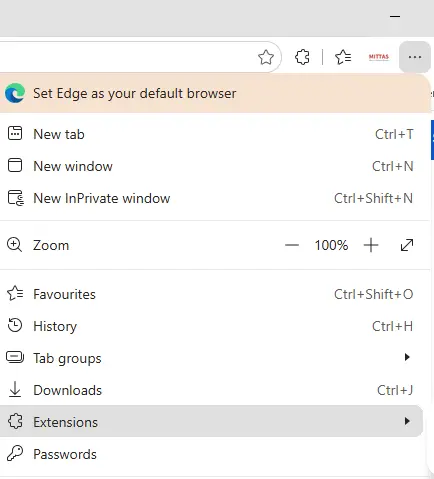 Hamburger menu in browser